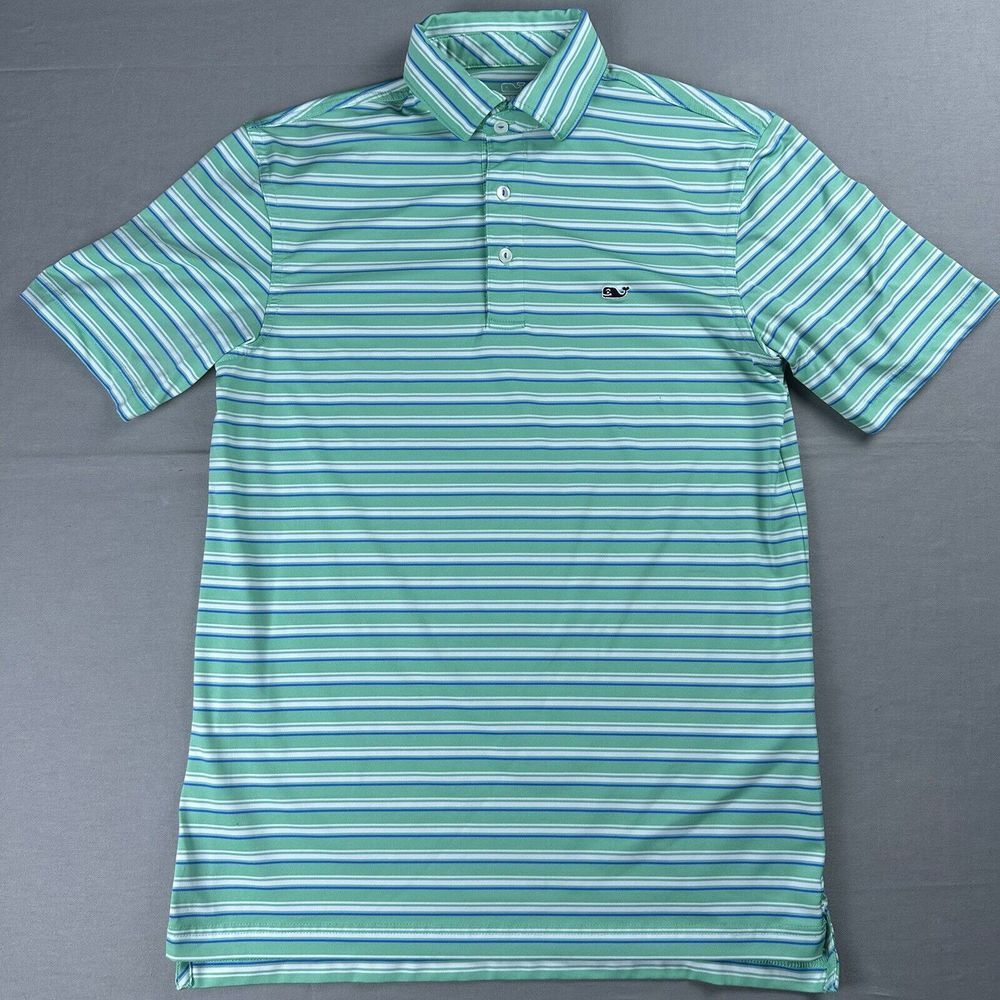 Vineyard Vines Performance Polo Shirt Mens XS green Striped Tagless Whale